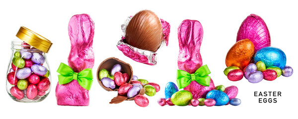 Easter chocolate egg and bunny set. PNG with transparent background. Without shadow.