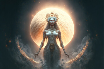 The goddess of the moon - Goddesses series - Moon goddess background wallpaper created with Generative AI technology - obrazy, fototapety, plakaty