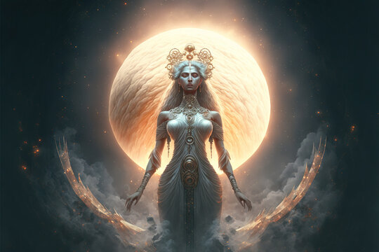 The goddess of the moon - Goddesses series - Moon goddess background wallpaper created with Generative AI technology