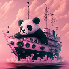 Cruising with the Panda: A Pink Boat Adventure - Generated by AI