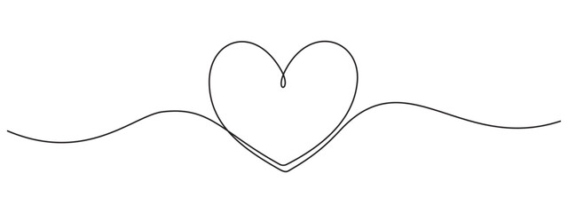 Heart in line drawing ribbon, vector doodle sketch for Wedding or Valentine day. Love heart shape in scribble line