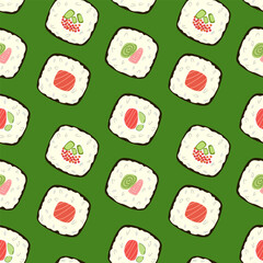 Pattern repeating rolls on a green background