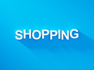 Shopping white text word on blue background with soft shadow