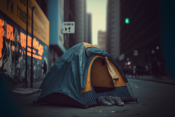 Fototapeta a tent on a street in a big city obraz