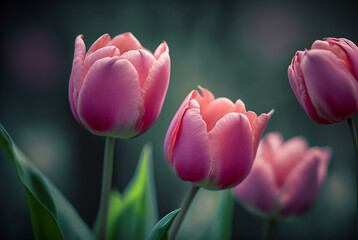 pastel colored tulips with blurred bokeh background