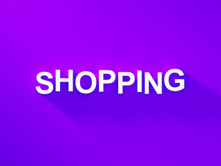 Shopping white text word on purple background with soft shadow	