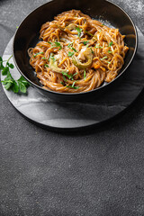rice noodles vegetables, soy sauce, coconut cream, glass noodle meal food snack on the table copy space food background rustic top view