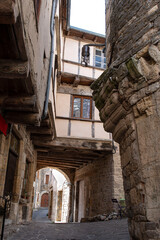 Architecture and landscape of Aveyron in France, with stone houses
