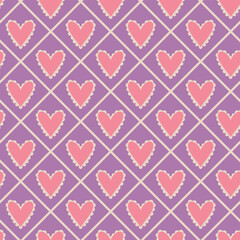 Aesthetic Retro Romantic printable groovy hearts seamless pattern. Decorative Hippie Naive 60's, 70's style Vintage modern background in minimalist style for fabric, wallpaper or wrapping