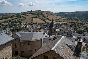 Fototapeta na wymiar Architecture and landscape of Aveyron in France, with stone houses