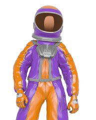 astronaut girl is standing up on frontal close up view