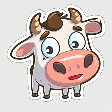 funny cow cartoon sticker illustration, AI assisted finalized in Photoshop by me