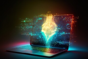 laptop with hack background