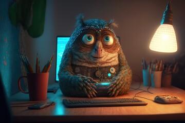 Surreal Animal Owl sitting at a desk