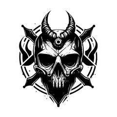 Satanic human skull with horns