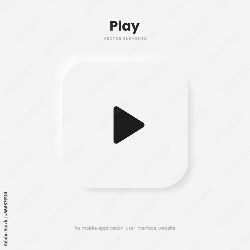Poster 3D play button icon. Video play symbol. Start sign. Pause icon. Player logo button. Play music or sound vector element for UI UX, website, mobile app.