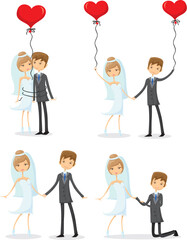 Wedding doodle couple in love. Vector illustration for greeting card, invitation and banner