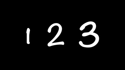 Numbers set 1, 2, 3, written on black background 