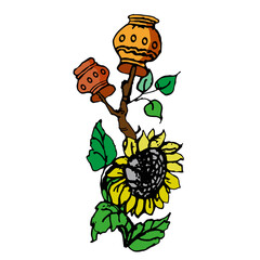 Sunflower and pots on a tree in the Ukrainian style.