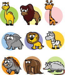 Fototapeta premium Cute animals collection: farm animals, wild animals isolated on white background. Vector illustration design template