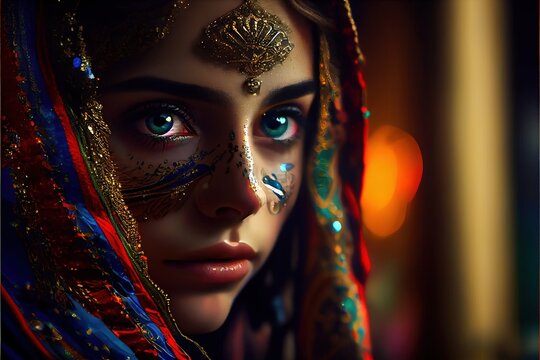 Portrait of a beautiful priestess. Image of an ancient princess. Generative AI Art
