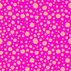 Fototapeta na wymiar Seamless floral pattern from small flowers. Trendy style on pink background