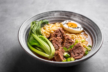 steaming beef ramen noodle soup