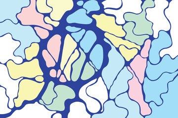 Abstract background, colorful blots with blue outline, flat vector, method of working with the unconscious, new neural connections, Piskarev's neurographics