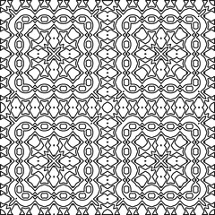 Stylish texture with figures from lines.
Abstract geometric black and white pattern for web page, textures, card, poster, fabric, textile. Monochrome graphic repeating design. 