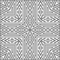 Stylish texture with figures from lines.
Abstract geometric black and white pattern for web page, textures, card, poster, fabric, textile. Monochrome graphic repeating design. 