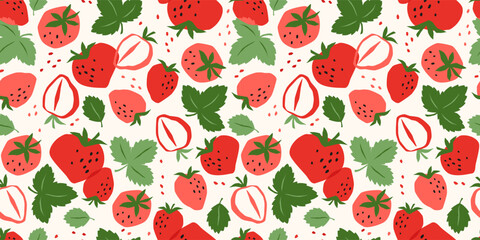 Vector seamless pattern with Strawberry. Trendy hand drawn textures. Modern abstract design for paper, cover, fabric, interior decor and other - 566385536