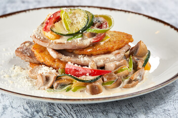 potato pancakes with roasted vegetables