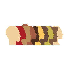 People silhouette, group of young male and female person profile avatar vector illustration for team and connection