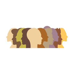 People silhouette, group of young male and female person profile avatar vector illustration for team and connection