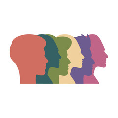 People silhouette, group of young male and female person profile avatar vector illustration for team and connection