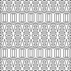 Stylish texture with figures from lines.
Abstract geometric black and white pattern for web page, textures, card, poster, fabric, textile. Monochrome graphic repeating design. 