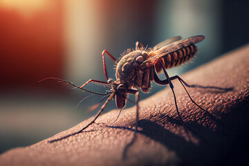 Eine Mücke sitzt auf der Haut - Generative Ai - obrazy, fototapety, plakaty