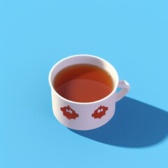 Cup of tea. Tiny cute isometric soft smooth colors. Blue background, physically based render glass of wine. Generative AI Technology