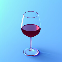 Glass of red wine Tiny cute isometric soft smooth colors. Blue background, physically based render glass of wine. Generative AI Technology