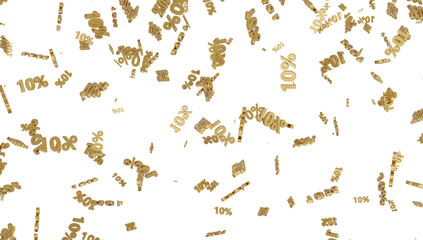 The figure of 10 percent in gold that falls on transparent background.