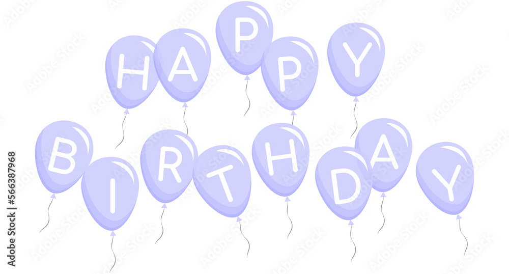 Wall mural happy birthday card with balloons. happy birthday handwritten text lettering on white background.