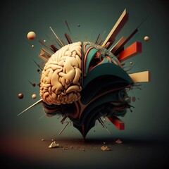 Human brain illustration. Half of the brain is normal, and the other half determines the creative impulse. Abstraction. Created with Generative AI technology