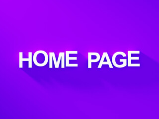 Home page white text word on purple background with soft shadow, web page banner start landing page	