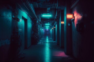 Horror empty corridor digital art