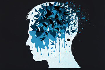 Concept image of anxiety and negative emotion, silhouette of troubled person head, Generative AI