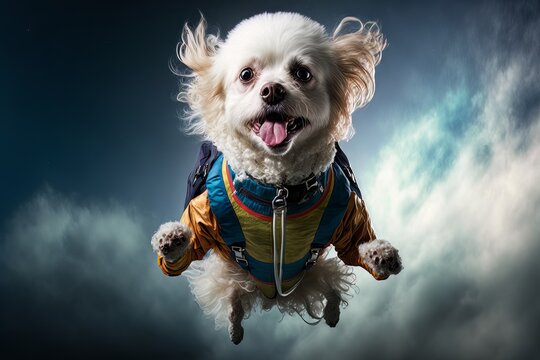 Dog Skydiver - Close up portrait - Free falling - Generative AI