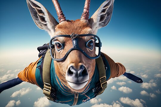 Deer Skydiver - Close up portrait - Free falling - Generative AI