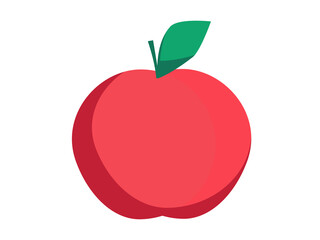Red apple illustration with green leaf. Ready to eat fruit isolated on a white background. Vector.
