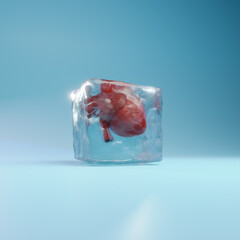 3d render of frozen heart illustration. light blue background with frozen objects. suitable for wallpaper or music album.