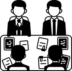 Meeting Room Online teamwork presentation office business Element illustration Semi-Solid Black and White